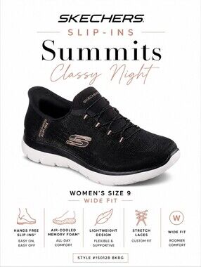 SEE VIDEO Skechers Slip-Ins Summits Classy Night Sneakers Size 9 Wide Fit